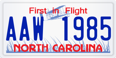 NC license plate AAW1985