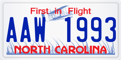 NC license plate AAW1993