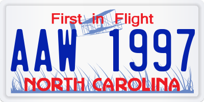NC license plate AAW1997