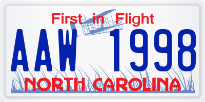 NC license plate AAW1998