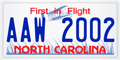 NC license plate AAW2002