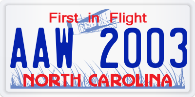NC license plate AAW2003