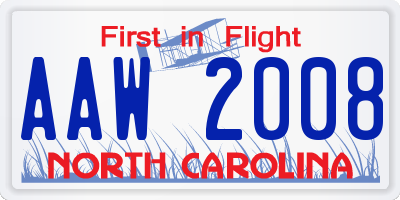 NC license plate AAW2008