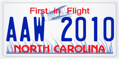 NC license plate AAW2010