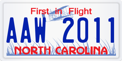 NC license plate AAW2011