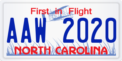 NC license plate AAW2020