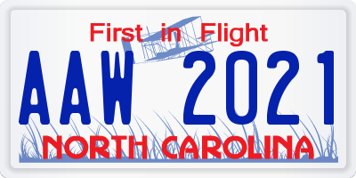 NC license plate AAW2021