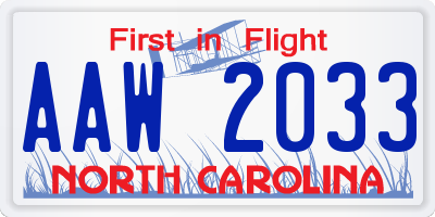 NC license plate AAW2033