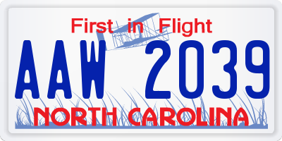 NC license plate AAW2039