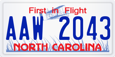 NC license plate AAW2043