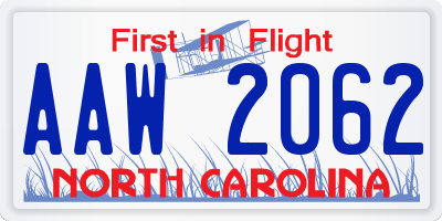 NC license plate AAW2062