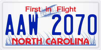 NC license plate AAW2070