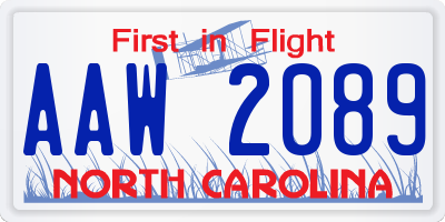 NC license plate AAW2089