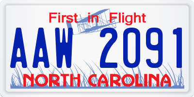 NC license plate AAW2091