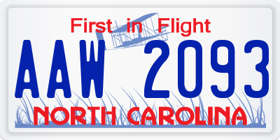 NC license plate AAW2093