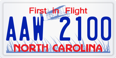 NC license plate AAW2100