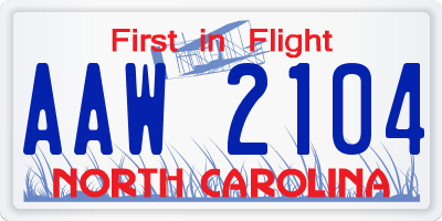 NC license plate AAW2104