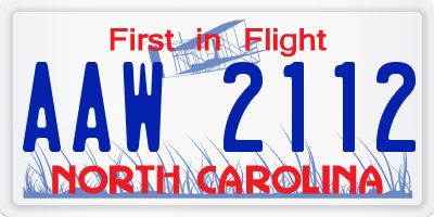 NC license plate AAW2112