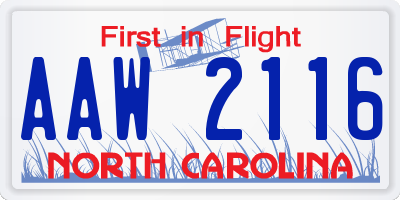 NC license plate AAW2116