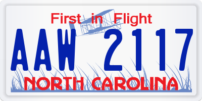 NC license plate AAW2117