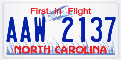 NC license plate AAW2137