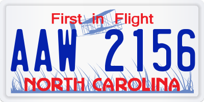 NC license plate AAW2156