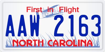 NC license plate AAW2163