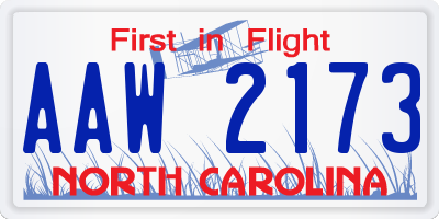 NC license plate AAW2173
