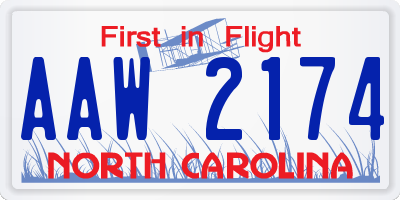 NC license plate AAW2174