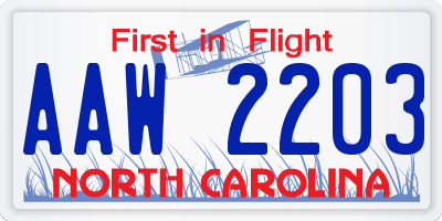 NC license plate AAW2203