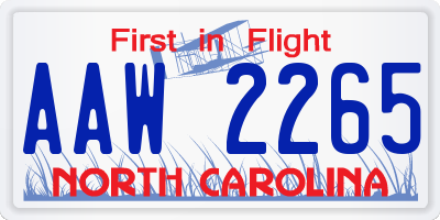 NC license plate AAW2265