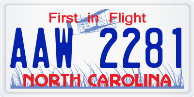NC license plate AAW2281