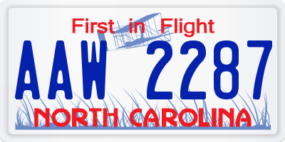 NC license plate AAW2287