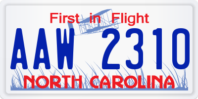 NC license plate AAW2310