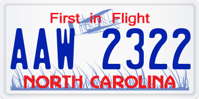 NC license plate AAW2322
