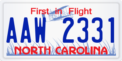 NC license plate AAW2331