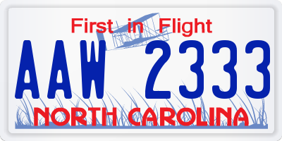 NC license plate AAW2333