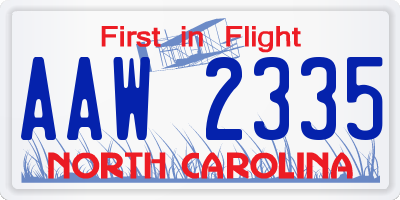 NC license plate AAW2335