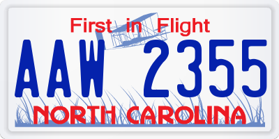 NC license plate AAW2355