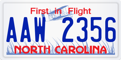 NC license plate AAW2356