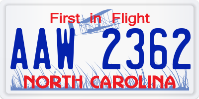 NC license plate AAW2362