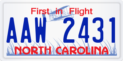NC license plate AAW2431