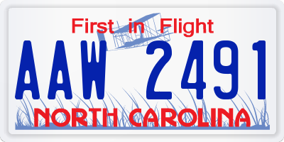 NC license plate AAW2491