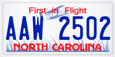 NC license plate AAW2502