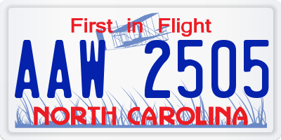 NC license plate AAW2505