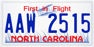 NC license plate AAW2515