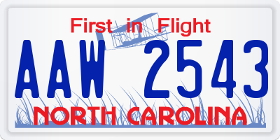 NC license plate AAW2543