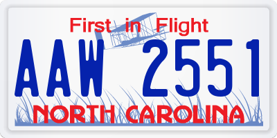 NC license plate AAW2551