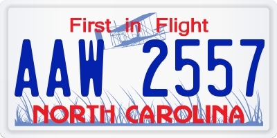 NC license plate AAW2557