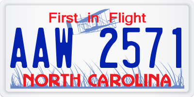 NC license plate AAW2571